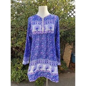 Vintage 70's India Blouse Tunic Peacock Boho Hippie Top Lightweight Geeta‎